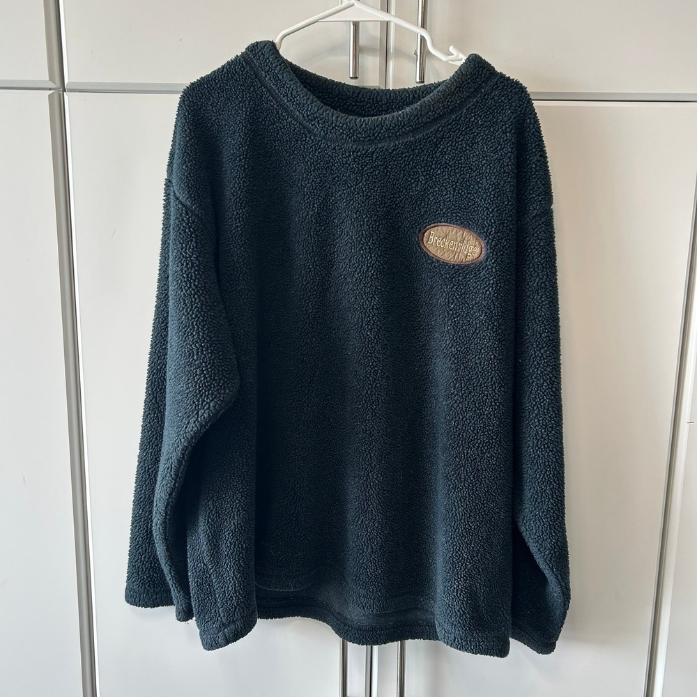 Vintage U-Trau Breckenridge Colorado Sherpa Fleece Pullover Sweatshirt Green XL